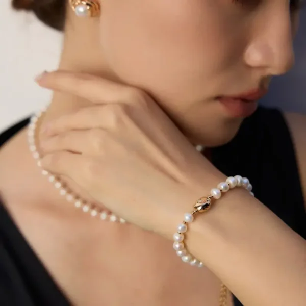 Silver Simple Natural Pearl Bracelet - Image 3