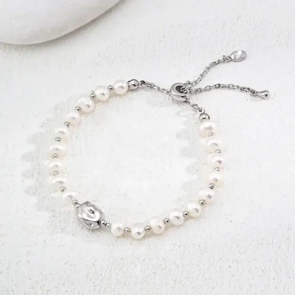 Silver Simple Natural Pearl Bracelet - Image 2