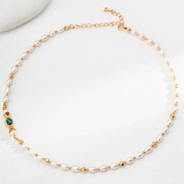 Simple Natural Pearl Malachite Necklace