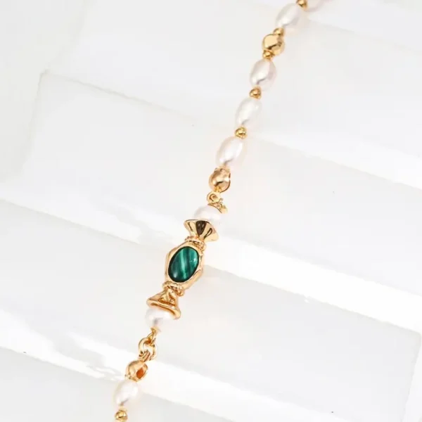 Simple Natural Pearl Malachite Necklace - Image 2