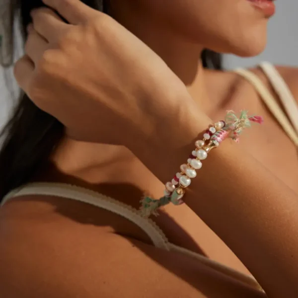 Chinese-Style Pearl & Hemp Bracelet 05