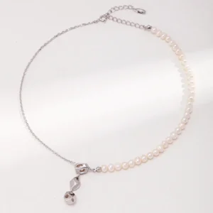 French Layering Sterling Silver Pearl Necklace 02 French Layering Sterling Silver Pearl Necklace 02