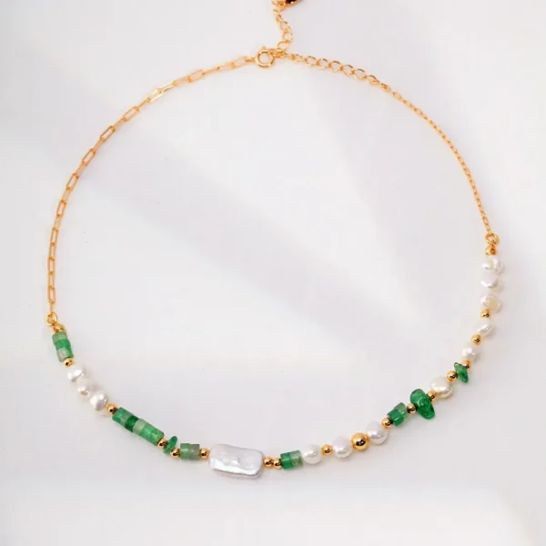 Gemstone Layered Pearl Necklace｜Enchanted Forest Whispers