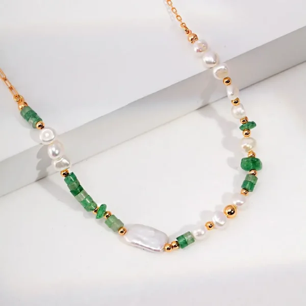 Gemstone Layered Pearl Necklace 02