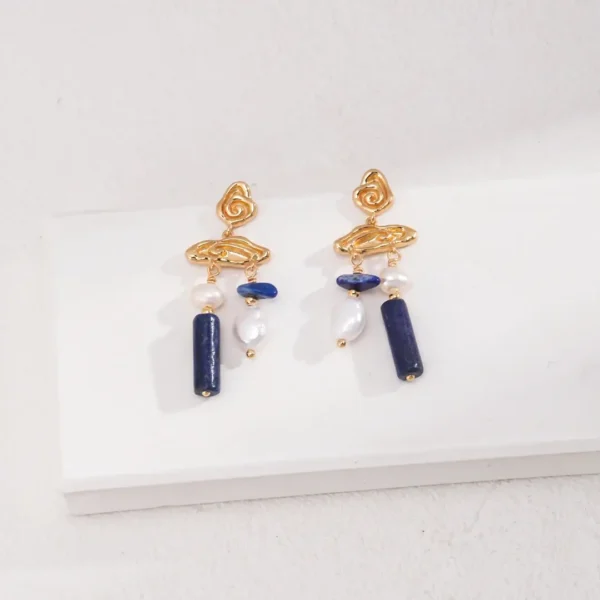 Lapis Lazuli Pearl Earrings Drops 01