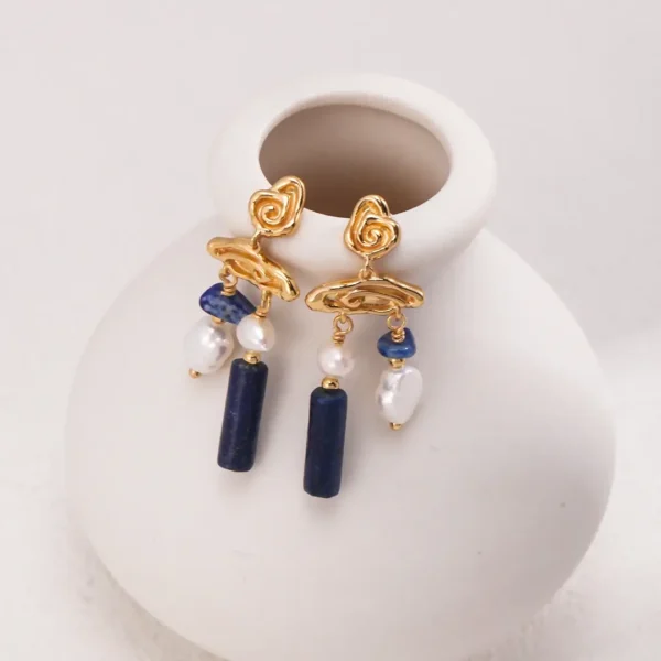 Lapis Lazuli Pearl Earrings Drops 02