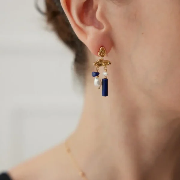 Lapis Lazuli Pearl Earrings Drops 05