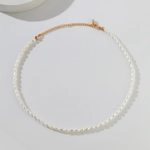 Minimalist Sterling Silver Rice Pearl Necklace 01