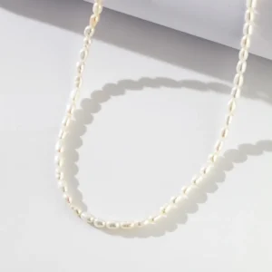 Minimalist Sterling Silver Rice Pearl Necklace 02 Minimalist Sterling Silver Rice Pearl Necklace 02