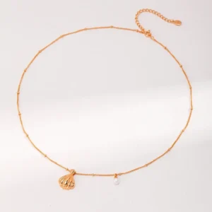 Oceanic Elegance Sterling Silver Shell Pearl Necklace 01