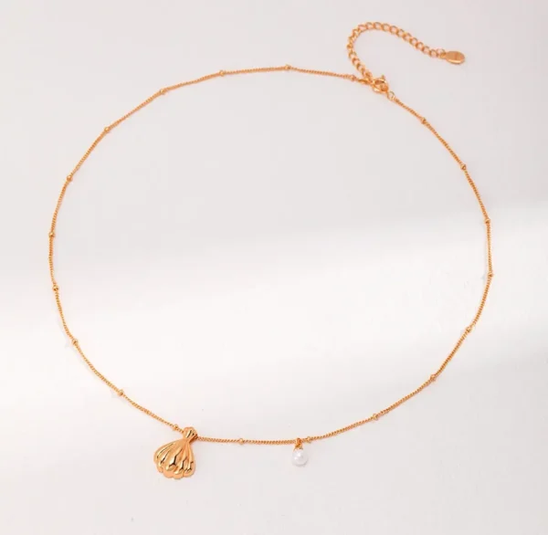 Oceanic Elegance Sterling Silver Shell Pearl Necklace 01
