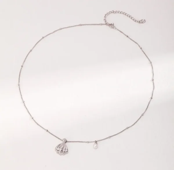 Oceanic Elegance Sterling Silver Shell Pearl Necklace 02