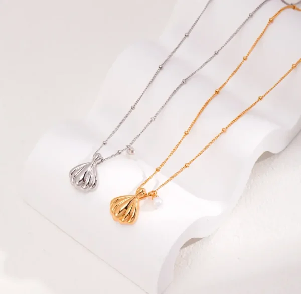 Oceanic Elegance Sterling Silver Shell Pearl Necklace 03