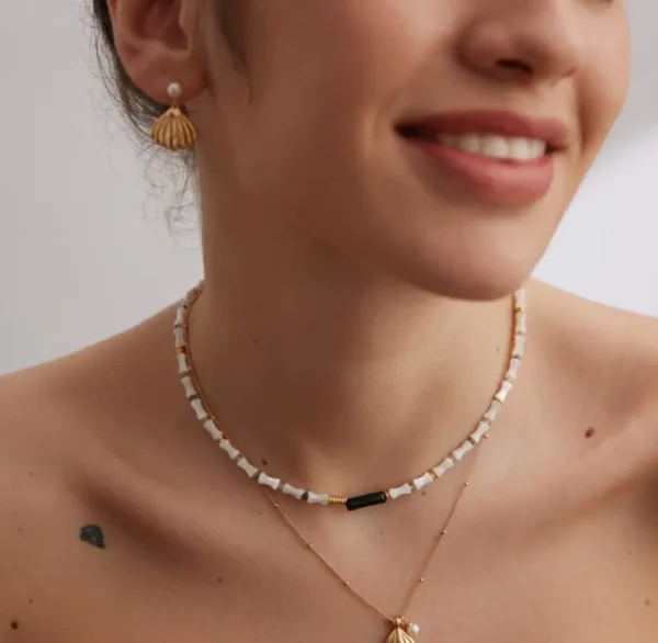 Oceanic Elegance Sterling Silver Shell Pearl Necklace 04