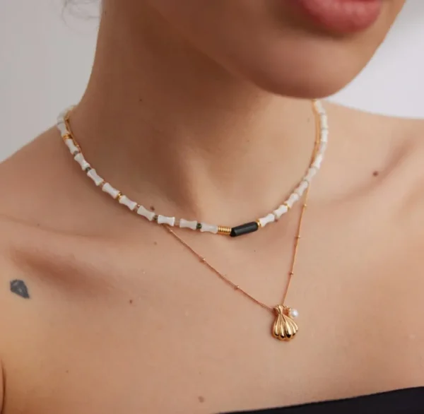 Oceanic Elegance Sterling Silver Shell Pearl Necklace 05