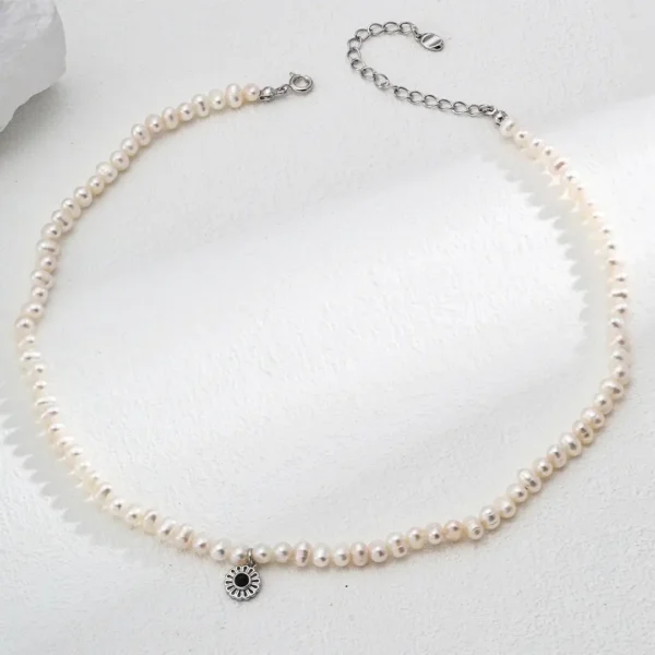 S925 Silver Natural Pearl & RedBlack Agate Necklace 02