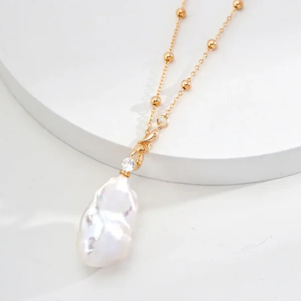 S925 Silver Natural Pearl & Zircon Necklace 01