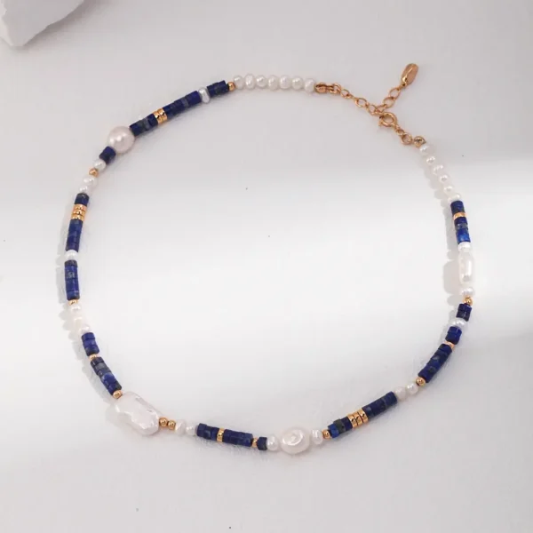 Sterling Silver Lapis Lazuli & Pearl Necklace 01