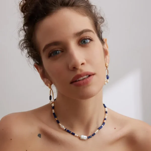 Sterling Silver Lapis Lazuli & Pearl Necklace 04