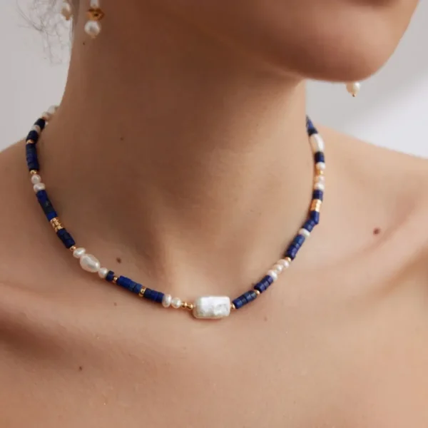 Sterling Silver Lapis Lazuli & Pearl Necklace 05