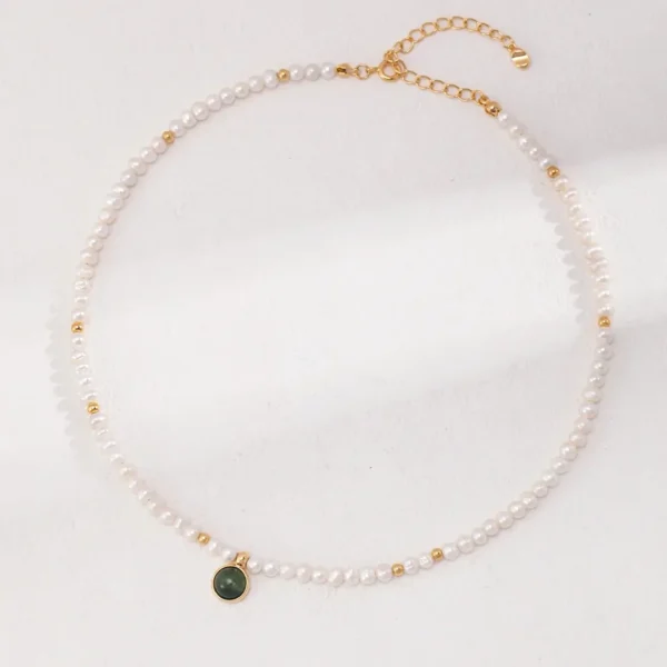 Sterling Silver Moss Agate & Pearl Necklace 01