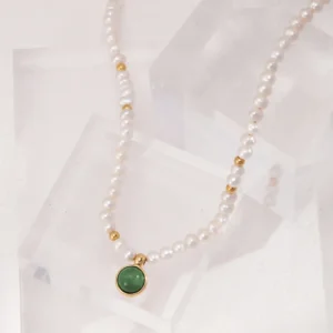 Sterling Silver Moss Agate & Pearl Necklace 02
