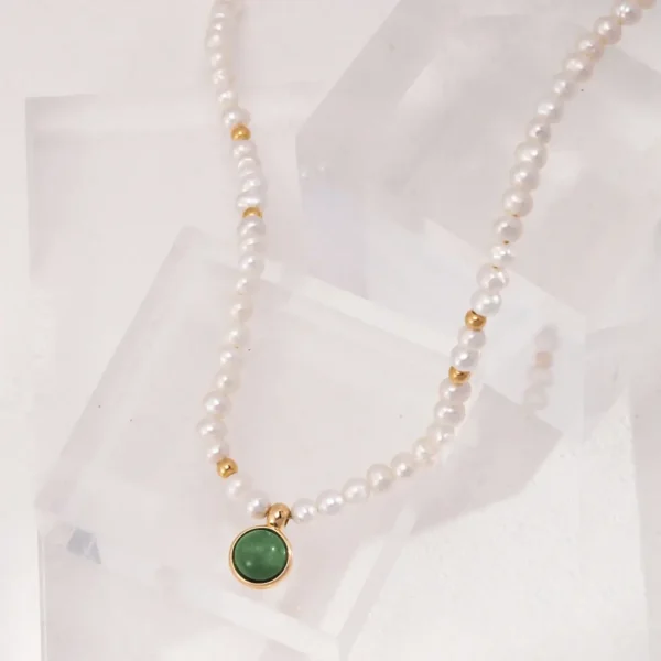 Sterling Silver Moss Agate & Pearl Necklace 02