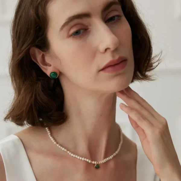 Sterling Silver Moss Agate & Pearl Necklace 04