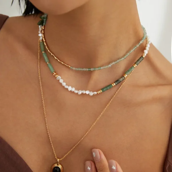 Sterling Silver Multi-Gem Pearl Necklace 04