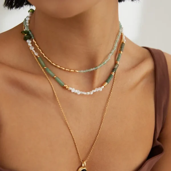 Sterling Silver Multi-Gem Pearl Necklace 06