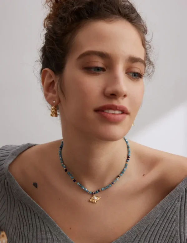 Sterling Silver Pearl & Gemstone Necklace 04