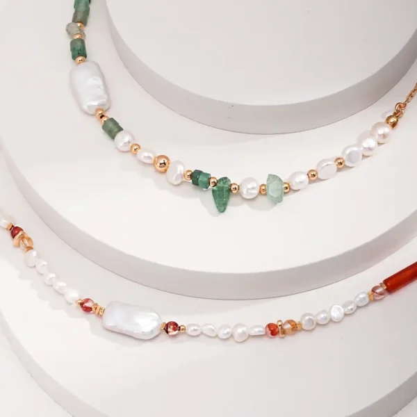 Strawberry Quartz & Baroque Pearl Necklace 02