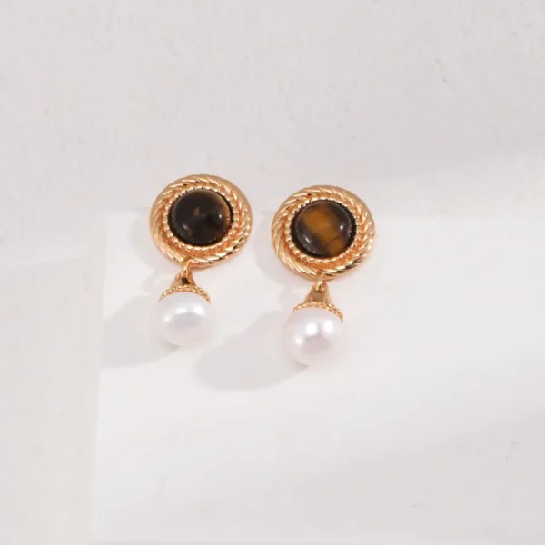 Tiger‘s Eye & Pearl Earrings Drops 02