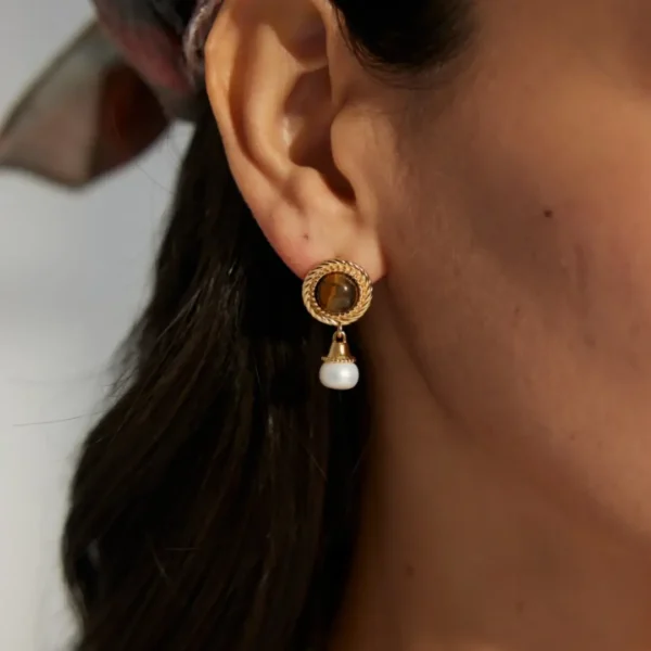 Tiger‘s Eye & Pearl Earrings Drops 05