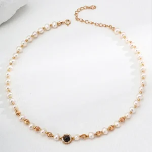 Tiger‘s Eye Zircon Natural Pearl Necklace 01