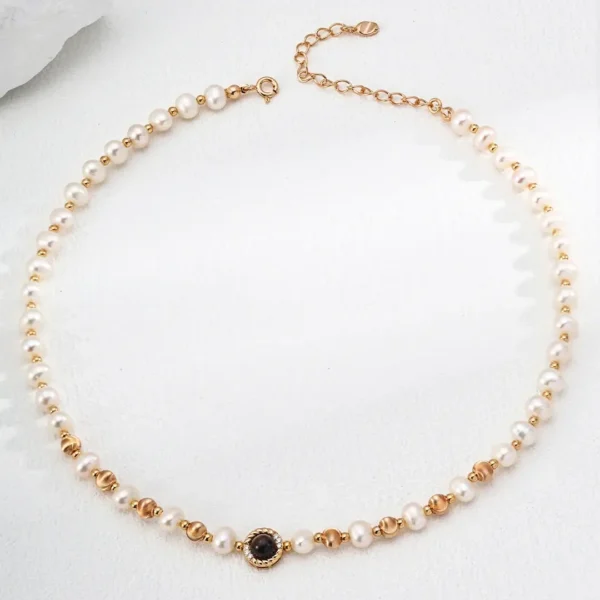 Tiger‘s Eye Zircon Natural Pearl Necklace 01