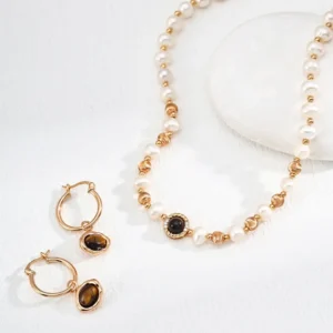 Tiger‘s Eye Zircon Natural Pearl Necklace 02