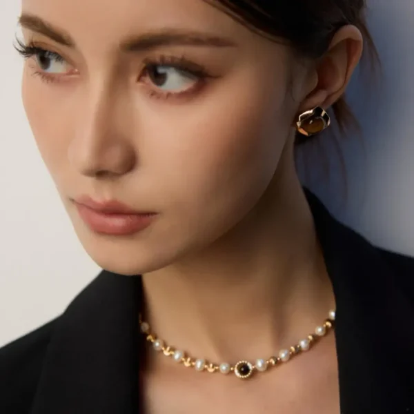 Tiger‘s Eye Zircon Natural Pearl Necklace 04