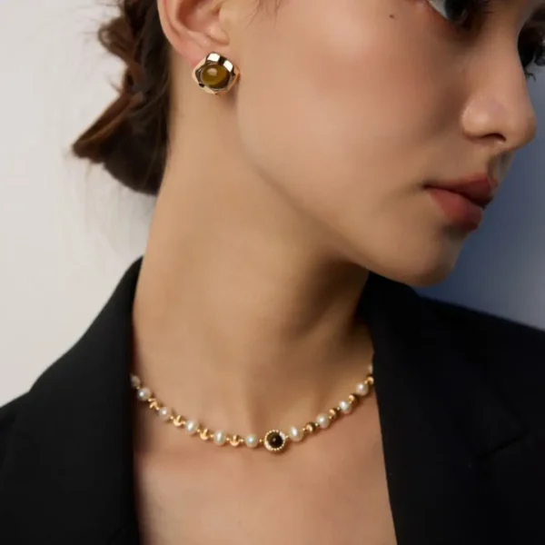 Tiger‘s Eye Zircon Natural Pearl Necklace 05