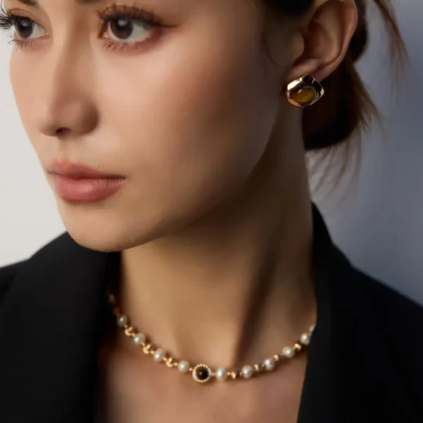 Tiger‘s Eye Zircon Natural Pearl Necklace 06