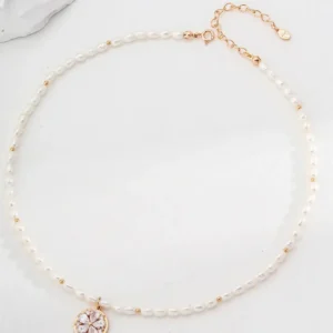 Zirconia Pearl Necklace in Sterling Silver-01