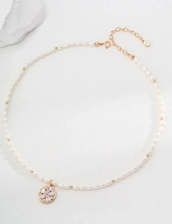 Zirconia Pearl Necklace in Sterling Silver-01